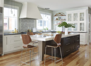 modern kitchen with hardwood flooring